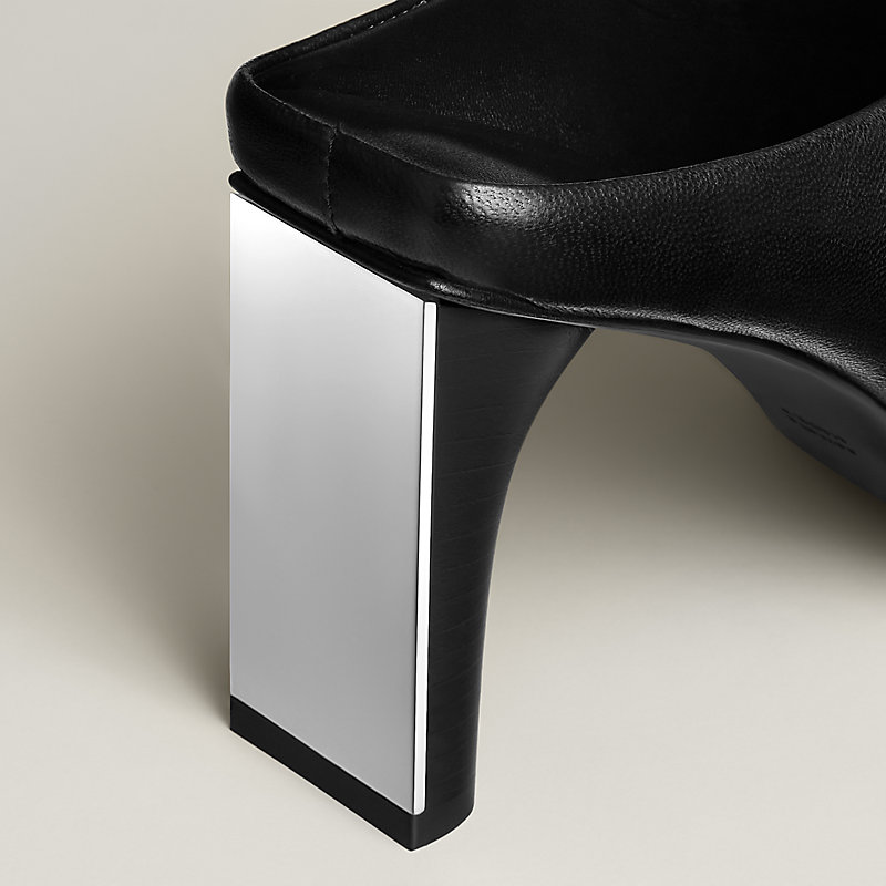 HERMES ブラックレザー ミュール HERMES エルメス 靴 グローリー ミュール レディース38 ブラック